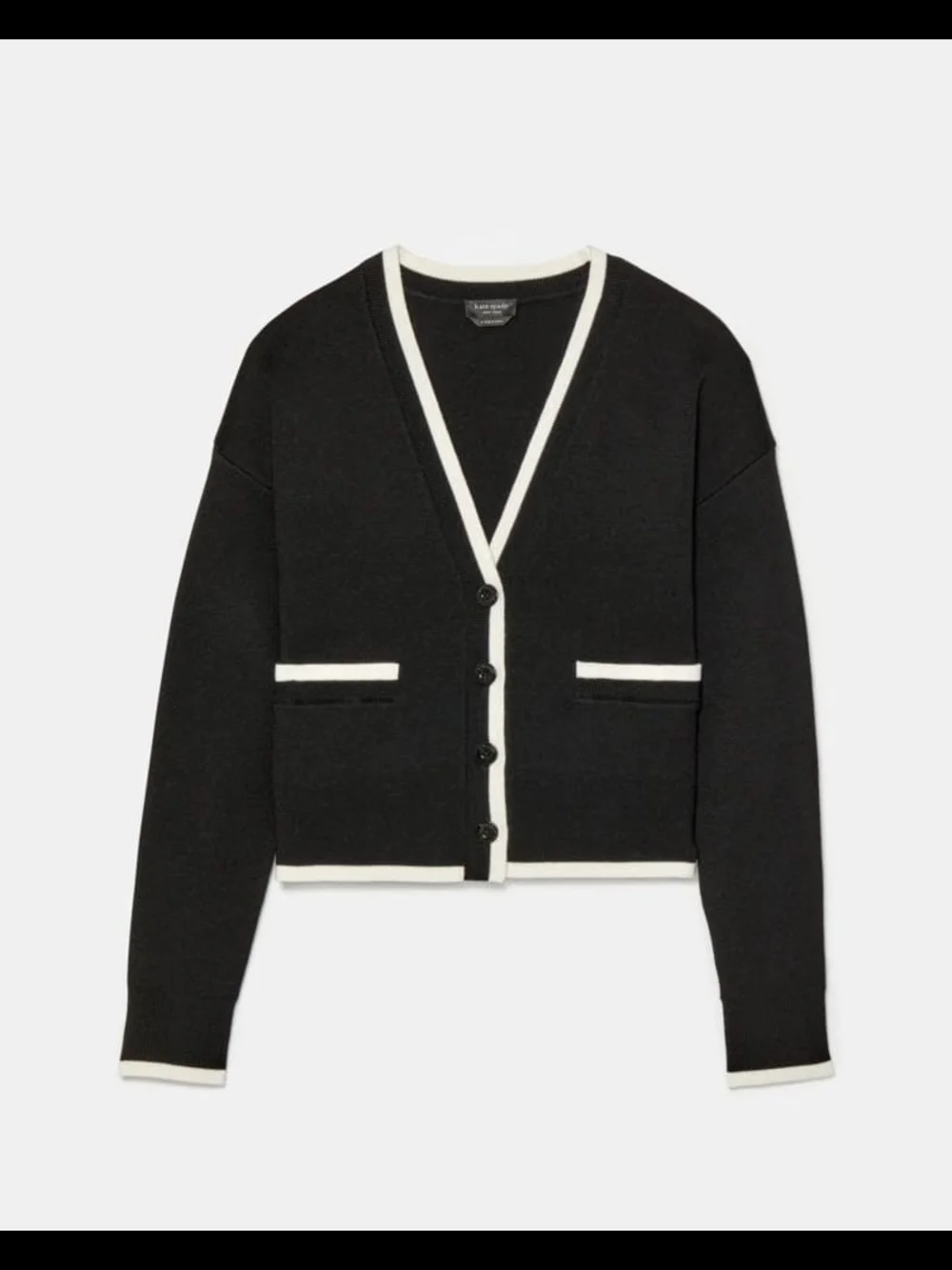 Black & White Trim Women’s V-Neck Button Cardigan Sweater